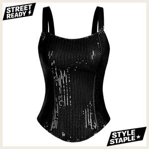 Sequin Bustier Corset Tank Top Slim Fit Sleeveless Party Wear